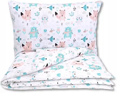 £9.99 • Buy Baby 2pc Bedding Set Fit Cradle/Moses Basket/Pushchair 70x80cm Animals Turquoise