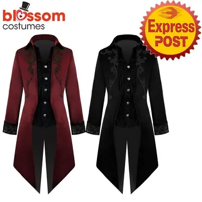 N325 Mens Steampunk Vintage Tailcoat Jacket Gothic Victorian Ringmaster Coat • $54.95