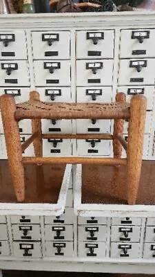 Vintage Weaved Rattan Oak Wood Footstool Stool Wicker Top  • $95