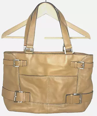 Michael By Michael Kors Vintage Tan Leather Satchel Purse Buckle Details • $31.90