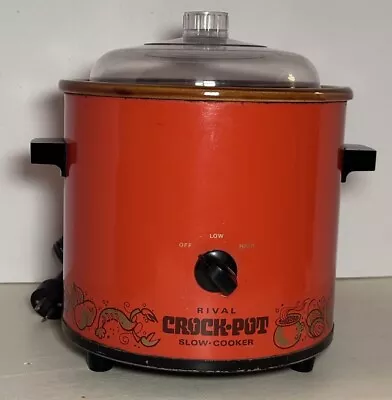 VTG Classic Rival Crock Pot Slow Cooker Orange Model 3100/2 3.5 Q Plastic Lid • $17.99