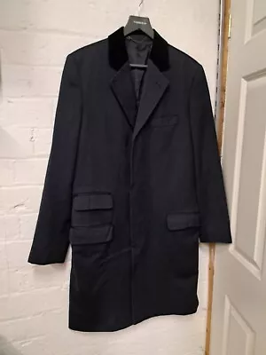 Charles Tyrwhitt Chesterfield Coat Uk 38 Navy Blue Charcoal Velvet Collar Lond • £55.99