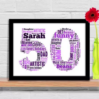 Personalised 50th Birthday Gift Word Art DAD BROTHER SON UNCLE GRANDAD A4 • £4.99