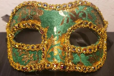 Masquerade Mask - Venetian Mardi Gras Party Green And Gold Trim • $14.20