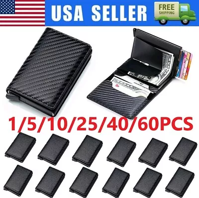 LEATHER CARBON FIBER Mens Wallet  RFID Blocking Purse ID Credit Card Holder Lot • $229.69