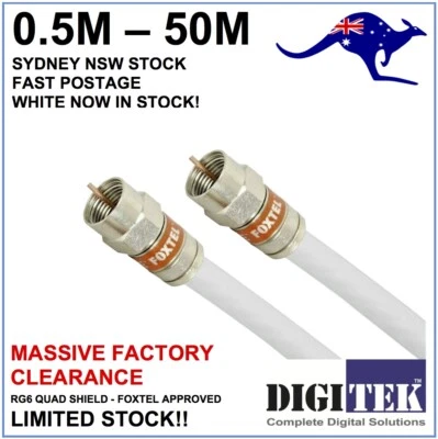 $53 • Buy White RG6 Quad Shield Coax Cable - 0.5m To 50m Suits TV Antenna Foxtel NBN Optus