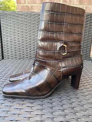 Brown Leather Heel BOOTS By Amanda Smith Brazil Women Size 8.5 EU 39 • $22