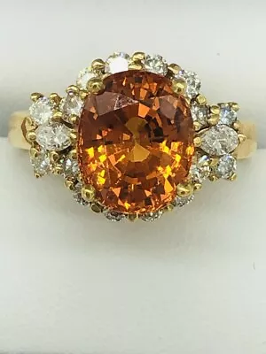 Genuine 6 Carat Mandarin Garnet & Diamond Ring - 14K Yellow Gold • $1950