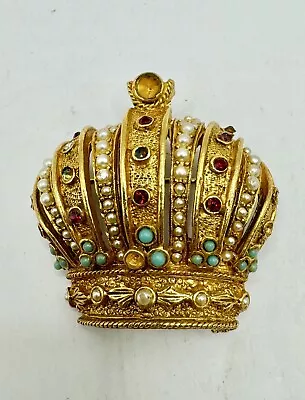 Vintage Signed Arthur Pepper Art Imperial Crown Multi Colored Rhinestone Brooch • $11.50