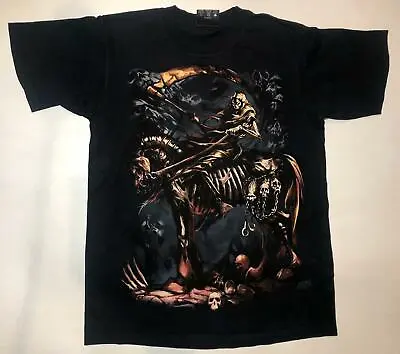 The Mountain Grim Reaper Scythe Horse Rider Skull Dark Fantasy Black Shirt L • $29.71