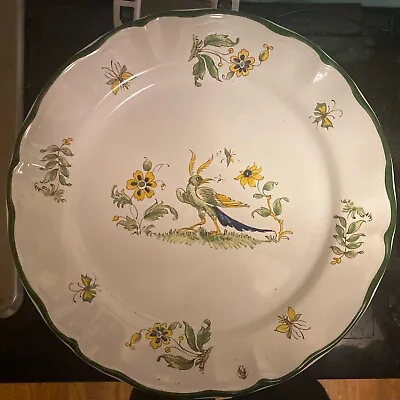 TWO Vintage Varages Dinner Plates France Green Bird Trim 10.75  • $46.99