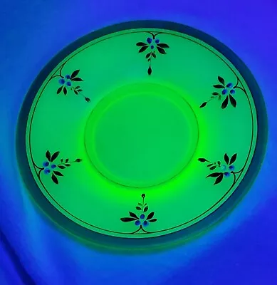 Uranium Glass Hand Painted Floral Plate • $13