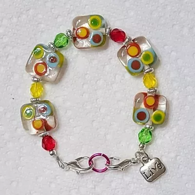 Lampwork Square Beads Medical Alert ID Replacement Bracelet Multicolored 6.5  • $11.50