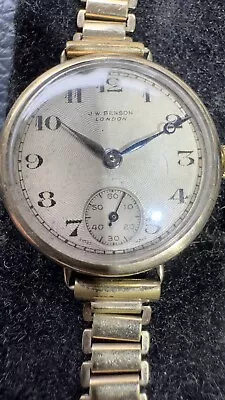 J W Benson London Trench Style 9 Carat Solid Gold Watch • £51