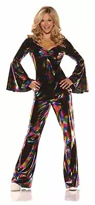 70's-80's Disco Pantsuit 2Pc  Wet Look  Poly Fabric Multi Color Print Costume • $49.98