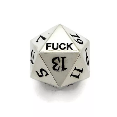 Metal D20 F*** Dice Critical Fail F 20 Sided Die DND Silver Chrome Shiny Finish • $11.99