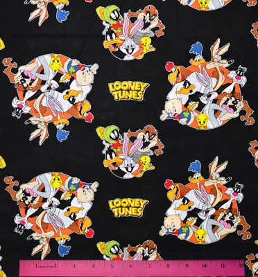 $8.98 • Buy Looney Tunes Fabric - HALF YARD - 100% Cotton - Sewing Quilting Toons Logo Black