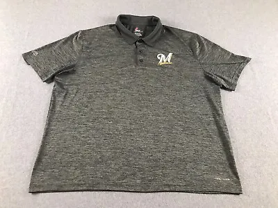 Majestic Cool Base Polo Shirt Mens XXL Green Milwaukee Brewers Baseball MLB Logo • $13.97