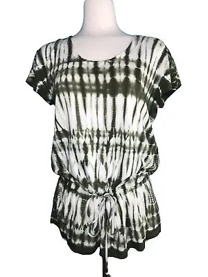 Michael Kors Womens Olive Green And White Tie Dye Cap Sleeve Tunic Top Size M • $18