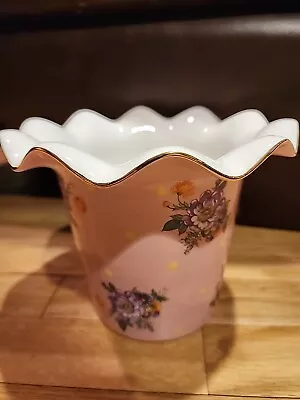 MacKenzie-Childs Florabunda Garden Pot Pink/Floral/Gold Trim - MINT • $89.99