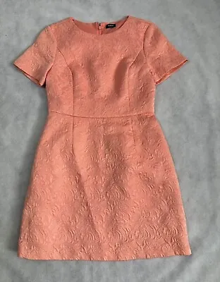 (E) Size 12 Oasis Coral Jacquard Dress Wedding Party Cocktail • £12.99