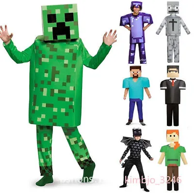 Kids Minecraft Cosplay Costume Jumpsuit Halloween Fancy Dress Party Outfit Suit • £6.99