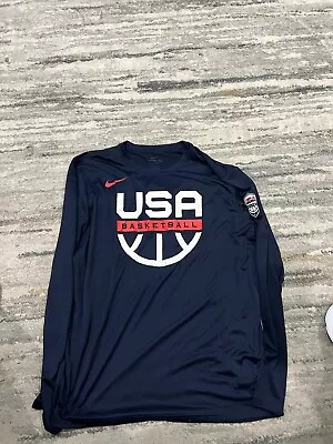 Nike Dri Fit USA Basketball Warm Up Team Issue Shirt Size Large L  Blue L/S • $35