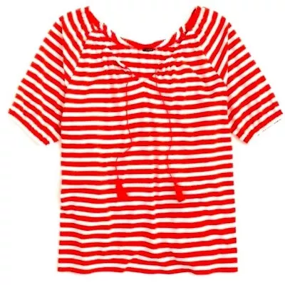 J. Crew Red White Striped Nautical Peasant Tassel Top Size M • $22.99