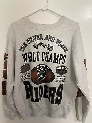 90's Vintage Long Gone NFL 1976 World Champ Oakland Raiders Large L Sweater • $94.99