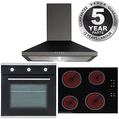 SIA 60cm Single True Fan Oven 4 Zone Touch Control Ceramic Hob And Chimney Hood • £400.99