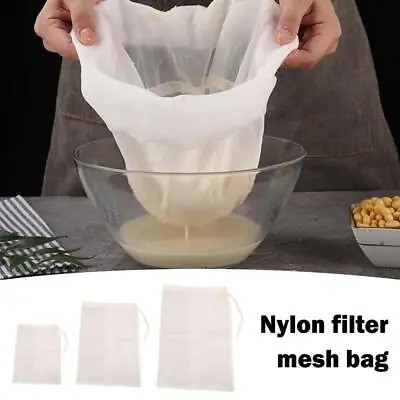 Nut Milk Bag Nylon Mesh Strainer Reusable Food Tea Juice 3 Pulp SIZES M0P3 • £1.90