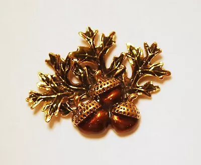 Vintage AVON Enamel Three Acorn Motif Pin Fall Oak Leaf Brooch Pin • $14.99