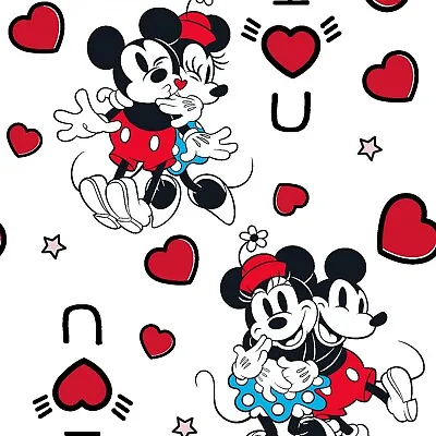 BTY Disney Mickey & Minnie Mouse Vintage I Heart U White Cotton Fabric • $9.95