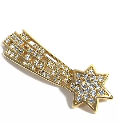 Vintage SWAROVSKI Crystal Shooting Star Pin Swan Logo Signed • $39.95