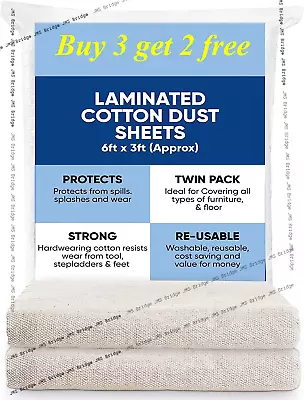 DUST SHEET COTTON HEAVY DUTY 100% COTTON Laminated DIY PROFESSIONAL PAINTERS • £5.03