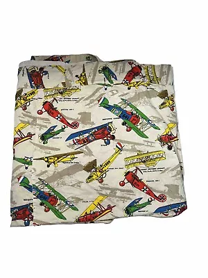 FAI Flight Fabric 70s Vintage Industries Allover Plane Print Curtain 88 X 82 • $59.47