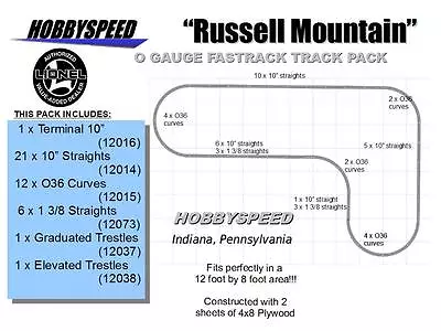 LIONEL FASTRACK RUSSELL MOUNTAIN TRACK LAYOUT 12' X 8' O GAUGE Trestle Line NEW • $274.84