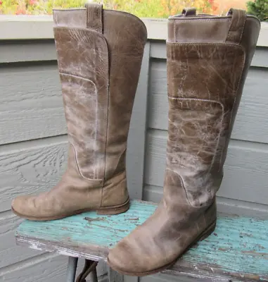 Frye 77534 PAIGE Boot Womens US 8.5 Tall Knee Distressed Taupe Leather Riding • $39.99