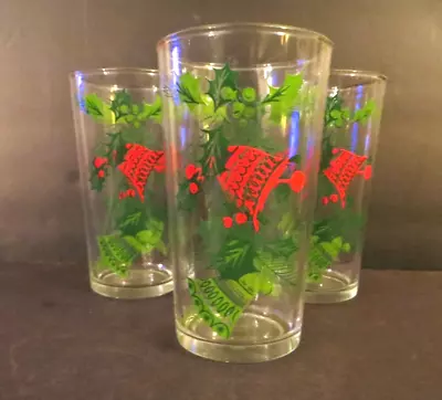 3 Vintage Beverage Glasses Tumblers Christmas Holly Bells 5.25  • $22.90