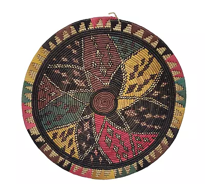 Bohemian Or Southwestern Woven Basket Tray Vintage Colorful Wall Hanging 13  • $24.95