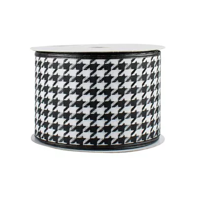 Black White Houndstooth Wired Ribbon - 2 1/2  X 10 Yards White Wired Edges • $12.95