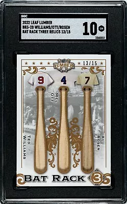 2022 Leaf Lumber Bat Ted Williams Mel Ott Rosen Game Used Relic /15 SGC 10 GEM • $180