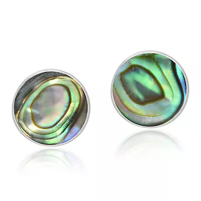 Cute Inlay Abalone Round .925 Silver Stud Earrings • $13.29