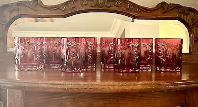 8 Nachtmann Traube Cranberry Cut To Clear  Double Old Fashioned Glasses • $399