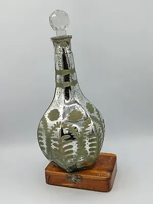 Tall Mercury Jar Bottle Leaf Stencil Detail W/Glass Stopper 1 2 H X 5  W • $26