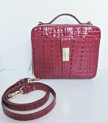 Brahmin Evie Fuschia La Scala Embossed Leather Cross Body Square Hand Bag  NWT • $259.99