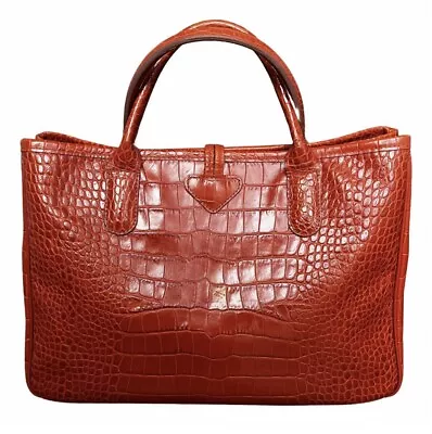 VINTAGE Longchamp Roseau Terracotta Orange Croc Embossed Leather Tote Bag • $109