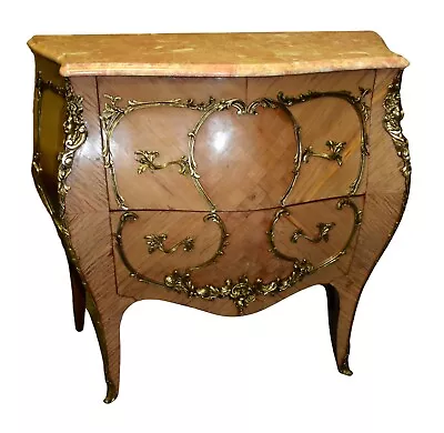 Vintage French Style Marble Top Two Drawer Bombe' Commode W/Brass Ormolu • $698