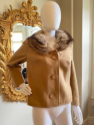 $28.80 • Buy HUCKE Wolle European Vintage Wool Fur Collar Jacket Coat W Germany US 6 8
