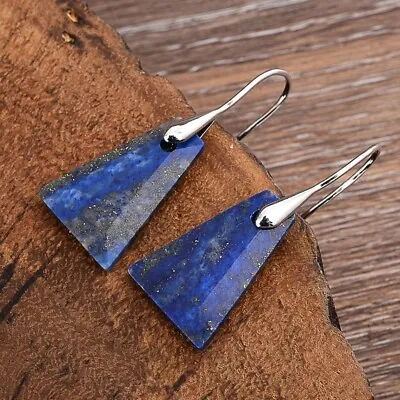 Natural Lapis Lazuli Blue Stone Dangle Earrings For Inspiration Strength • $13.90